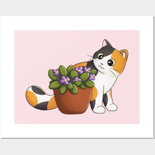 Calico Cat With Flower Posters and Art